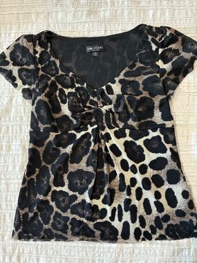 I.N. Studio Leopard Print Short Sleeve Top - Black & Tan